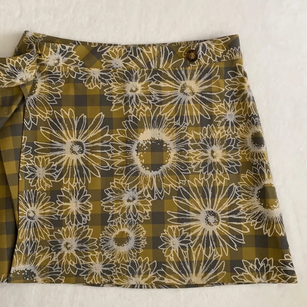 Urban Outfitters | Boho Dark Academia Pleated Plaid Floral Mini Wrap Front Skirt - Picture 11 of 16